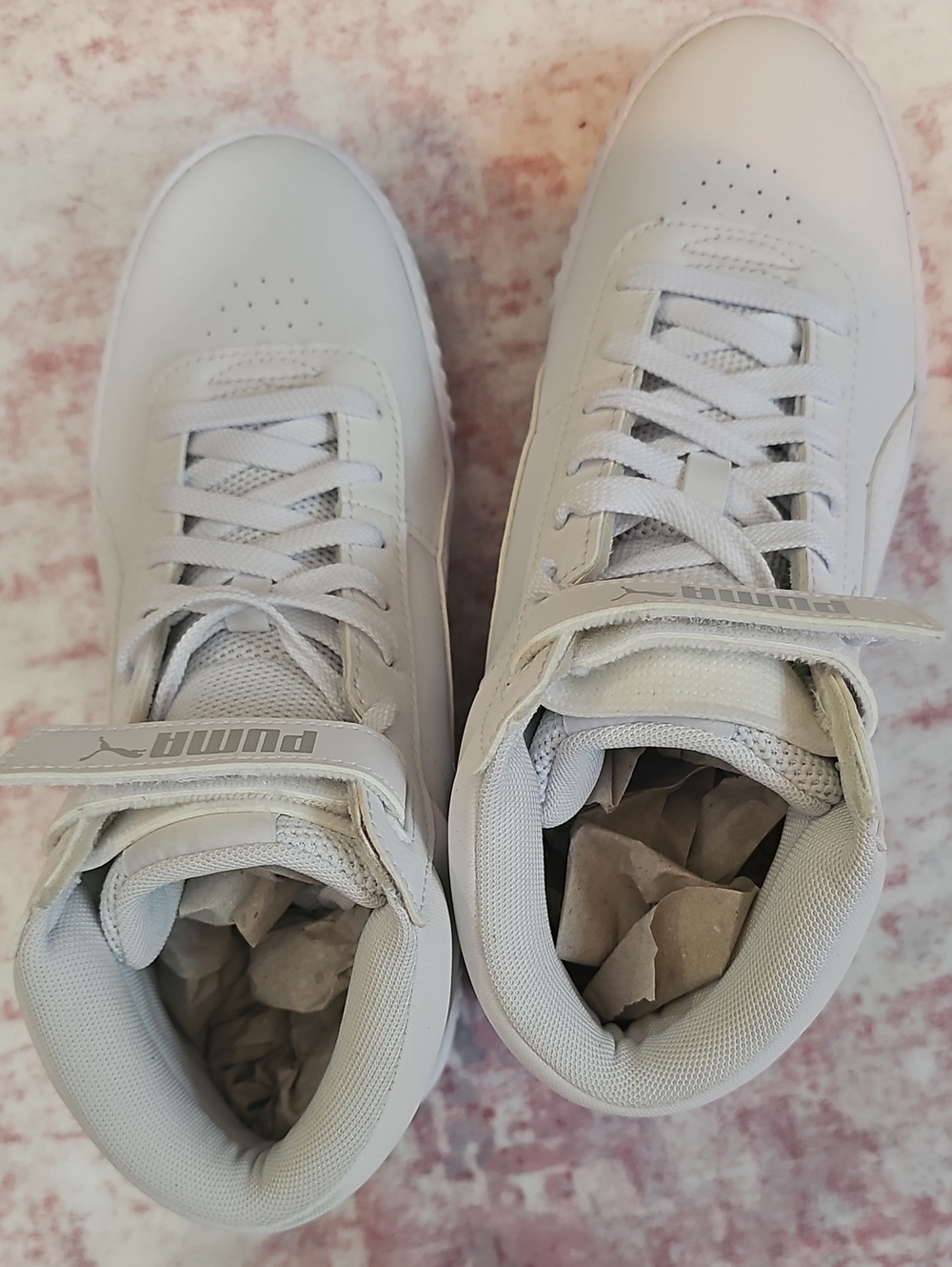 Puma All-White High Top Sneakers with Strap